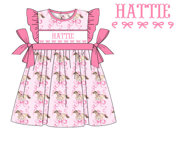PRE-ORDER CUSTOM NAME HAND SMOCKED OFF TO THE RACES DRESS