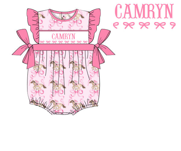 PRE-ORDER CUSTOM NAME HAND SMOCKED OFF TO THE RACES BUBBLE