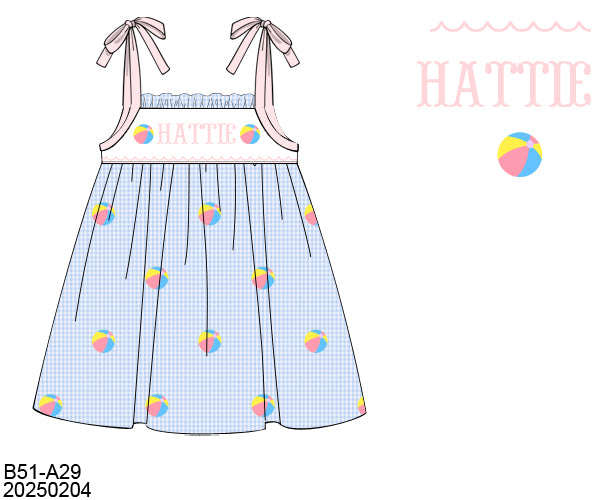 PRE-ORDER CUSTOM NAME HAND SMOCKED BEACH BALL DRESS