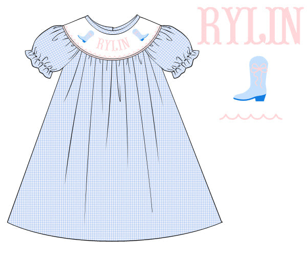 PRE-ORDER FALL GIRL NAME SMOCK BOOT DRESS