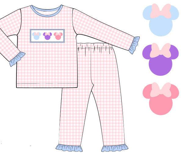 GINGHAM MAGICAL MOUSE SMOCKED PJS