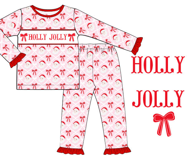 HOLLY JOLLY SMOCKED RUFFLE PJS PRE-ORDER