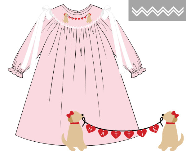 VALENTINES SMOCKED PUPPY DRESS PRE-ORDER