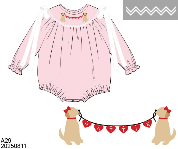 VALENTINES SMOCKED PUPPY BUBBLE PRE-ORDER