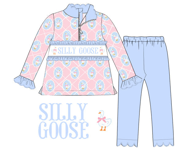 SMOCKED SCALLOPED GOOSE PULL OVER AND LEGGINGS PRE-ORDER