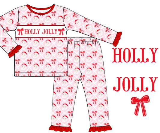 HOLLY JOLLY SMOCKED RUFFLE PJS PRE-ORDER