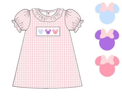 PRE-ORDER GINGHAM MAGICAL MOUSE HAND SMOCKED DRESS