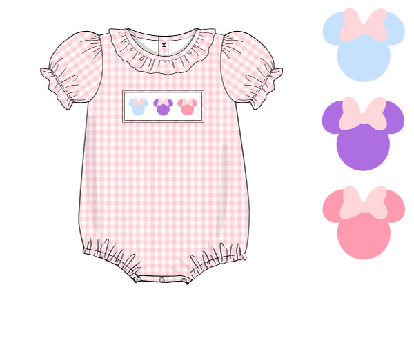 GINGHAM MAGICAL MOUSE SMOCKED BUBBLE