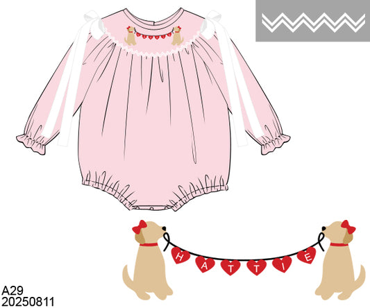 VALENTINES SMOCKED PUPPY BUBBLE PRE-ORDER