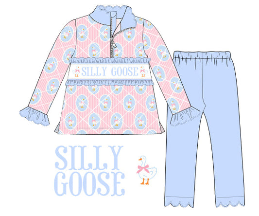 SMOCKED SCALLOPED GOOSE PULL OVER AND LEGGINGS PRE-ORDER