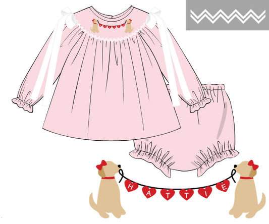 VALENTINES SMOCKED PUPPY DIAPER SET PRE-ORDER
