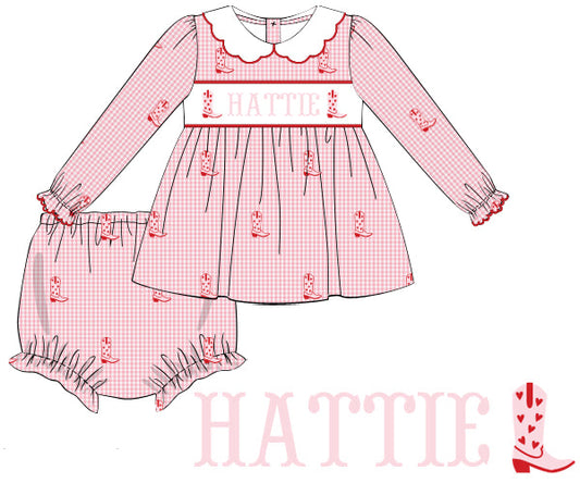 VALENTINES SMOCKED BOOT DIAPER SET PRE-ORDER