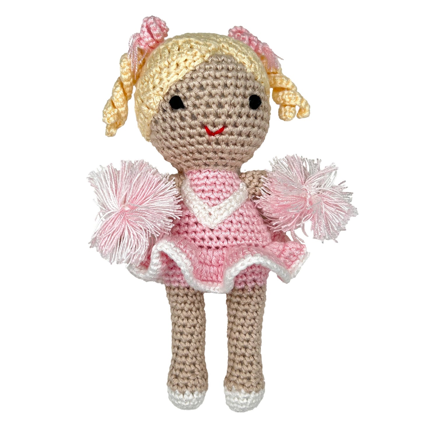 Cheerleader Bamboo Crochet Rattles in Multiple Colors:  5" Rattle