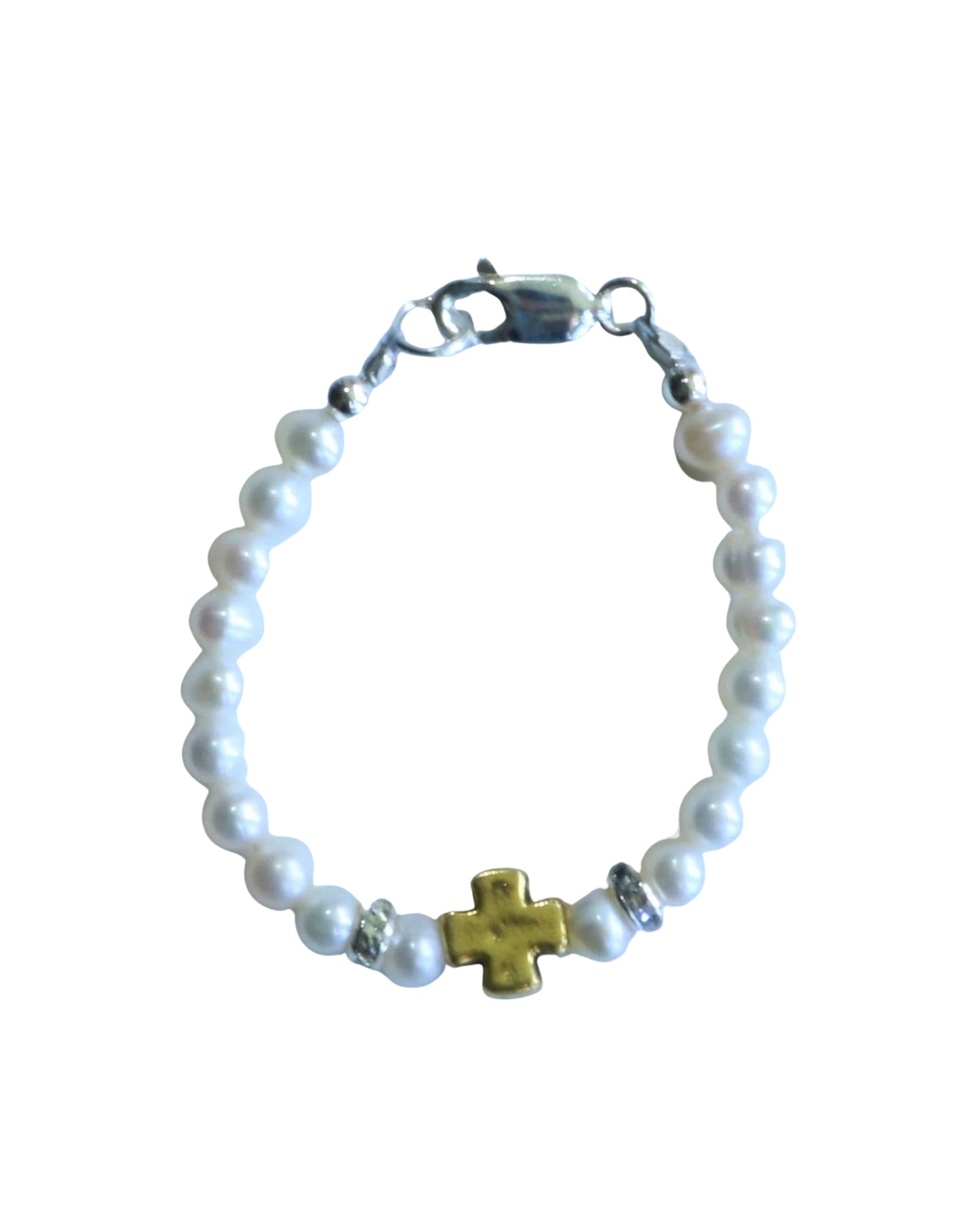 Classic Pearls & Gold Cross Bead, Bracelet, Children Jewelry (SHIPS MID MARCH)
