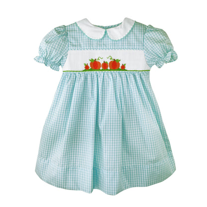 Fall Pumpkin Dress with Hand Picture Smocking