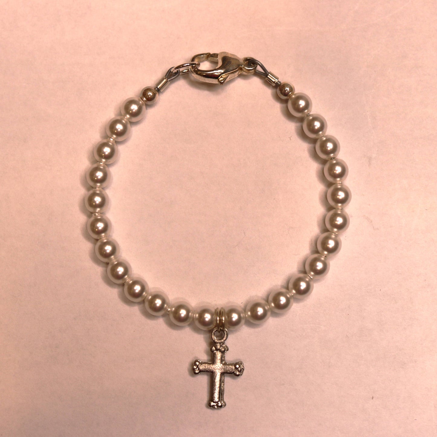 Religious Pearls w/ Ornate Cross Bracelet, Children Jewelry