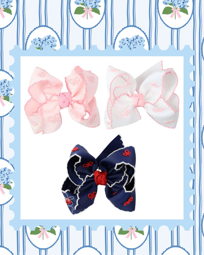 Crochet Edge Bow with Pearl Embellished Bows 4.5 INCH