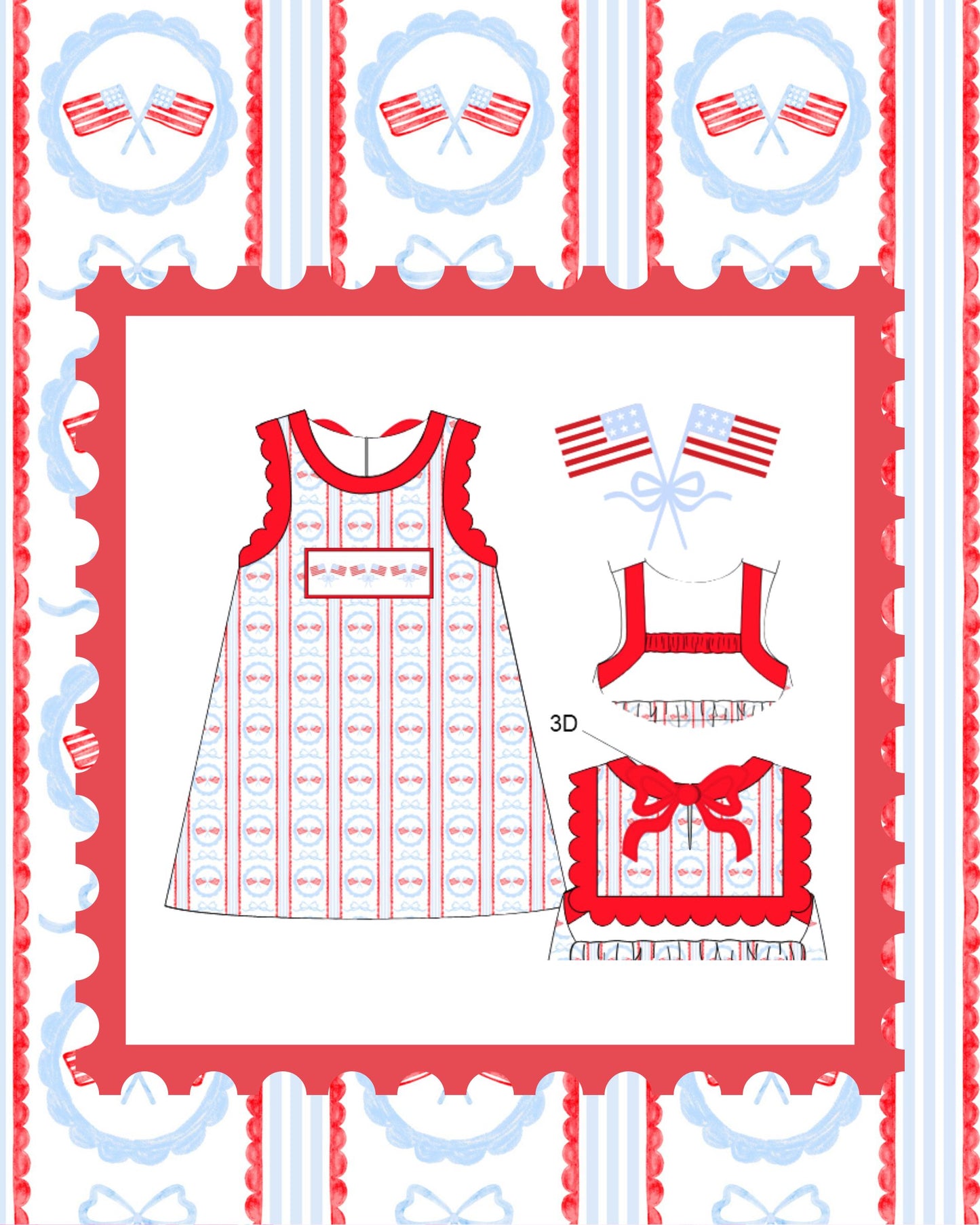 PRE-ORDER 4TH OF JULY HANDSMOCKED DRESS
