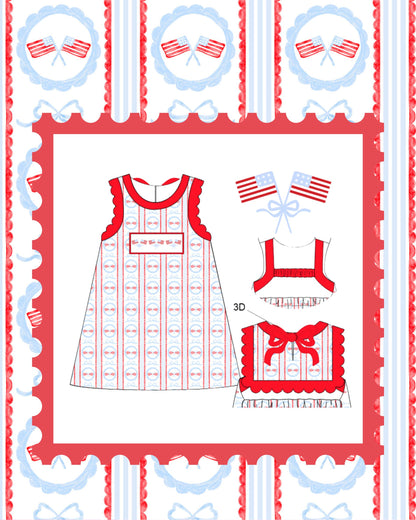 PRE-ORDER 4TH OF JULY HANDSMOCKED DRESS