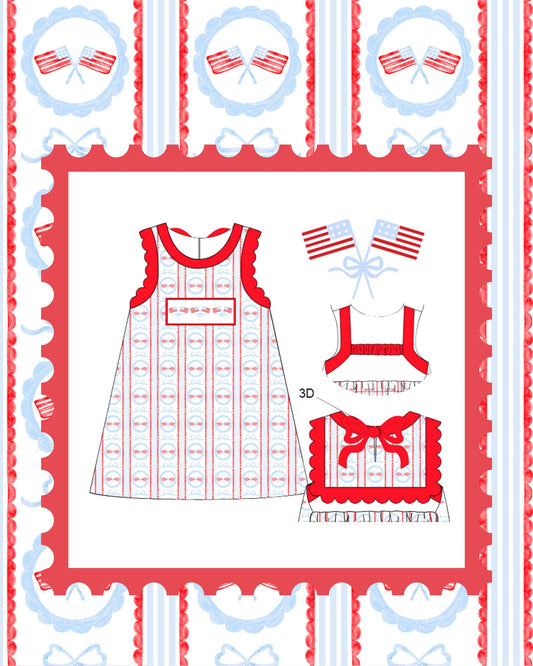 PRE-ORDER 4TH OF JULY HANDSMOCKED DRESS