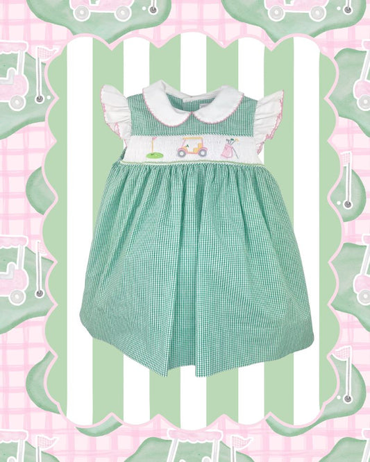 Sundress with Golf Themed Picture Smocking
