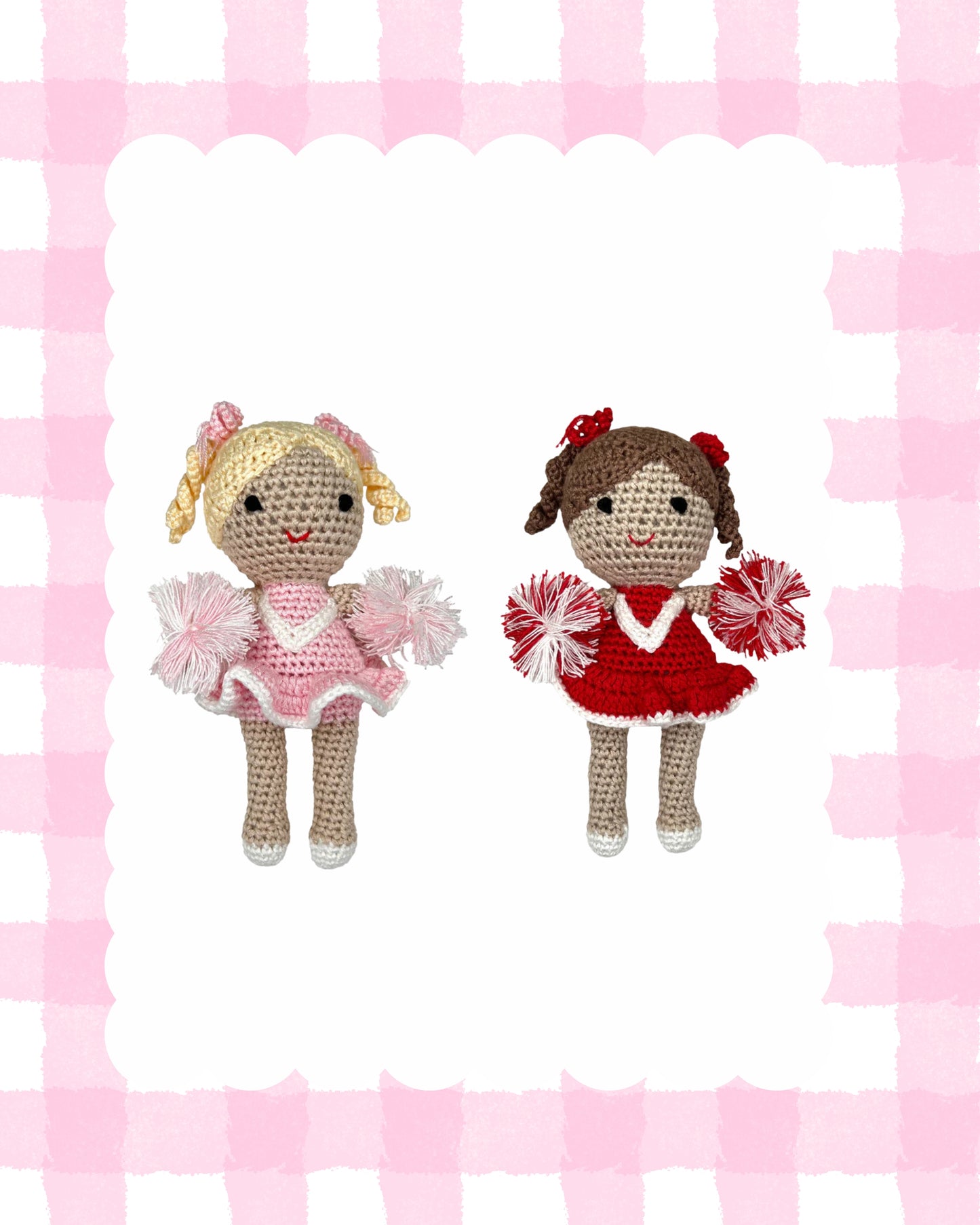 Cheerleader Bamboo Crochet Rattles in Multiple Colors:  5" Rattle