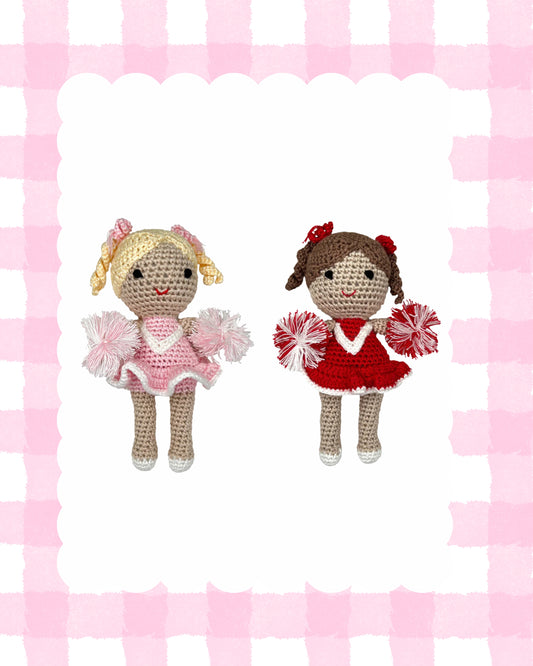 Cheerleader Bamboo Crochet Rattles in Multiple Colors:  5" Rattle