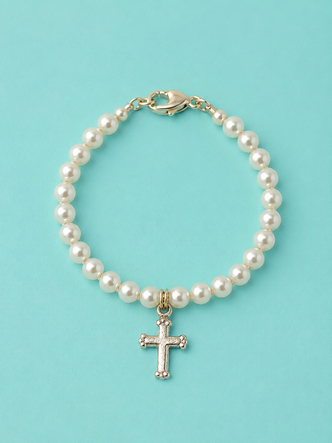Religious Pearls w/ Ornate Cross Bracelet, Children Jewelry