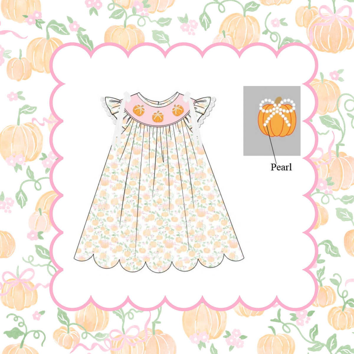 PUMPKIN HAND SMOCKED PEARL DRESS