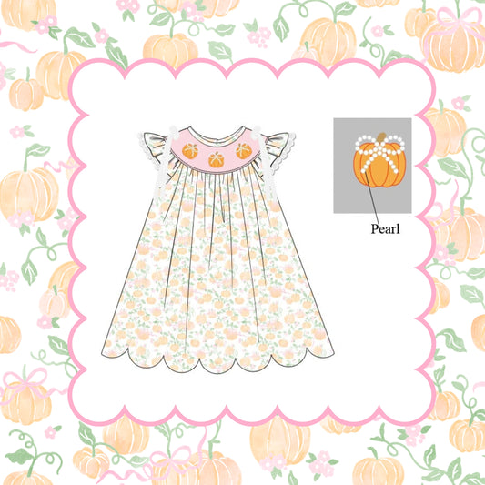 PUMPKIN HAND SMOCKED PEARL DRESS