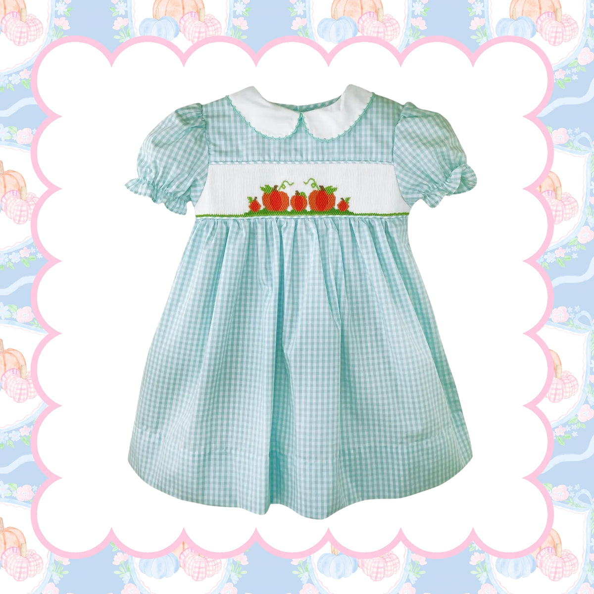 Fall Pumpkin Dress with Hand Picture Smocking