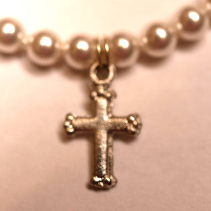 Religious Pearls w/ Ornate Cross Bracelet, Children Jewelry