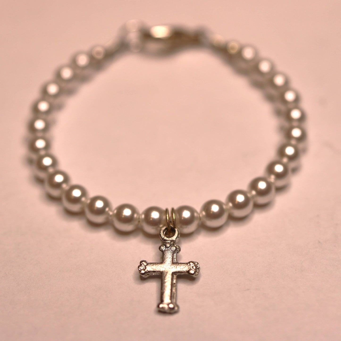 Religious Pearls w/ Ornate Cross Bracelet, Children Jewelry
