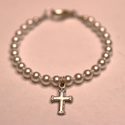 Religious Pearls w/ Ornate Cross Bracelet, Children Jewelry