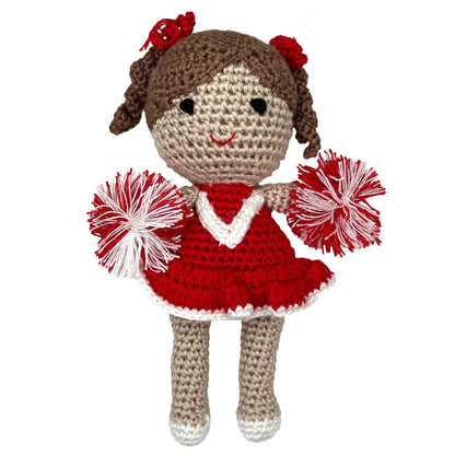 Cheerleader Bamboo Crochet Rattles in Multiple Colors:  5" Rattle