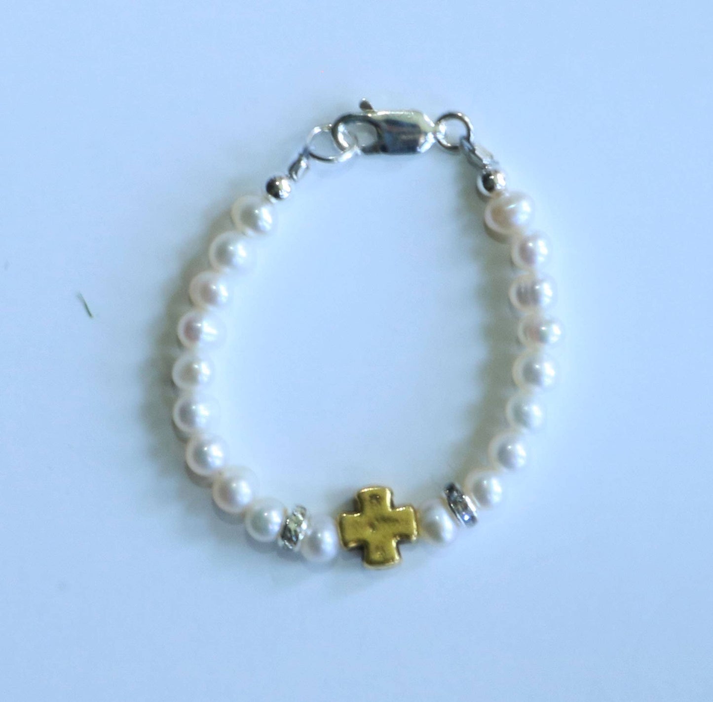 Classic Pearls & Gold Cross Bead, Bracelet, Children Jewelry (SHIPS MID MARCH)